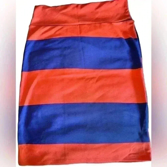 Lularoe 3x orange & blue stripe Cassie skirt‎ . Pencil skirt . NWT . - Picture 1 of 6